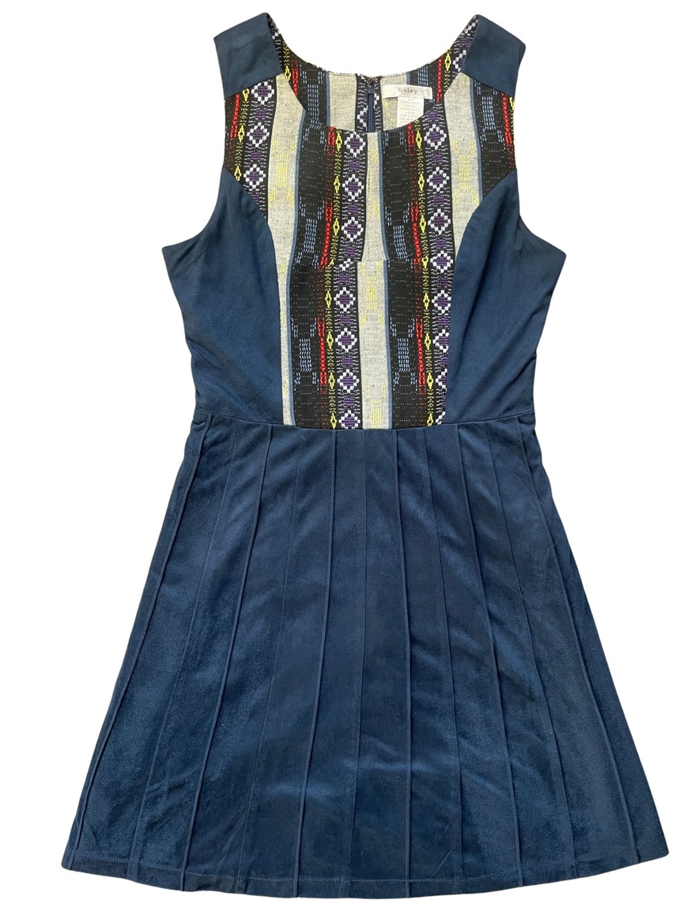 Esley Navy Sleeveless Dress with Multicolor Embroidered Panel